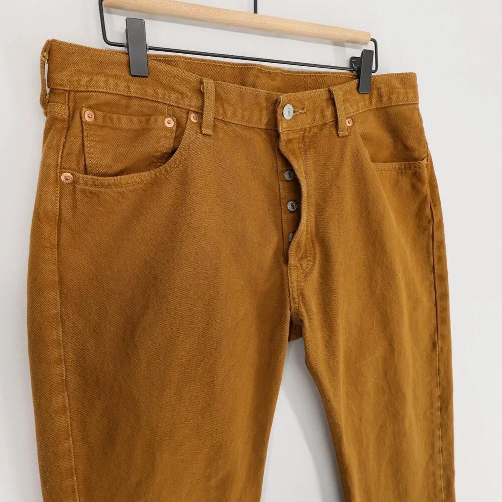 Levis 501 Jeans Mens 34x34 Brown Original Fit Straight Leg Button Fly Denim